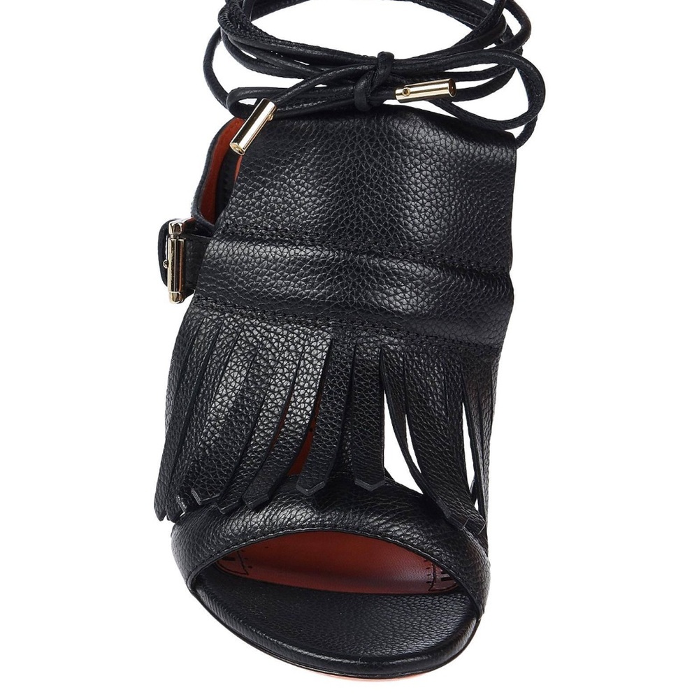 Santoni Black Sandals Fringe Detail Open Toe - Picture 6 of 6